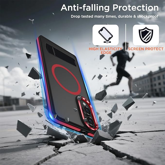 for Samsung Galaxy S25 Edge Case, Non-Slip Phone Case with Invisible Kickstand [Fits for Magsafe], Ultra Slim Translucent Cover for Galaxy S25 Edge, Mil-Grade Drop Protection (Black/Red)