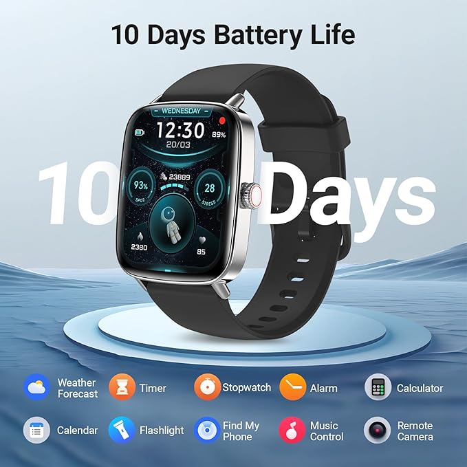 Fitpolo Smart Watch for Men Women, Stainless Steel Bezel Fitness Tracker (Make/Answer Calls), IP68 Waterproof, Heart Rate SpO2 Monitor, Sleep & Activity Tracking Smartwatch for Android Phones iPhone