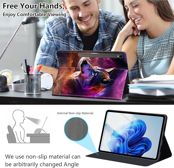 Slim Case for Samsung Galaxy Tab S10 FE / S9 FE 5G 10.9" & Tab S9 11", PU Leather Protective Cover, Multi-Angle Stand, Auto Sleep/Wake, Wolf
