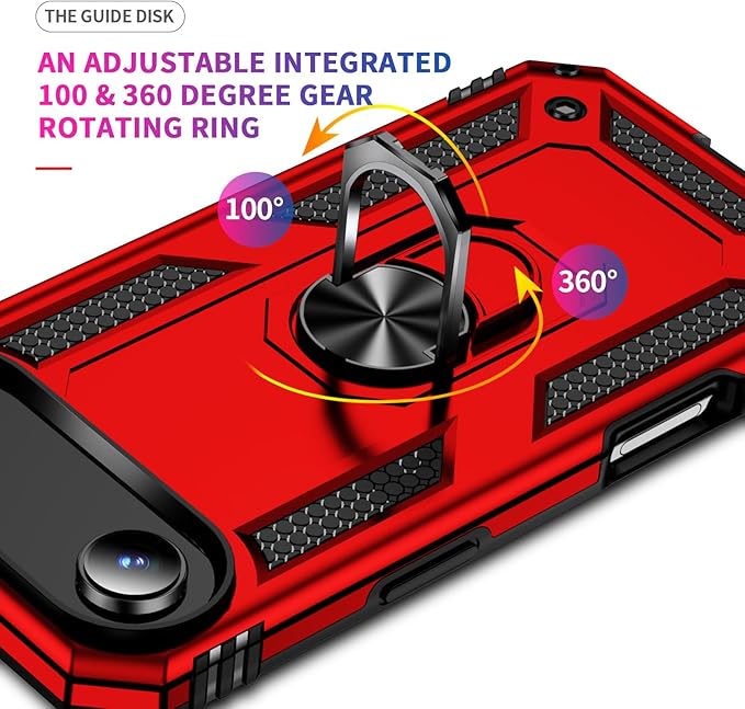 ADDIT Compatible with iPhone 17 Air Case with Tempered Glass Screen Protector, Adjustable Kickstand Ring, Military-Grade Heavy Duty Protection, Shockproof, Anti-Fingerprint,Red
