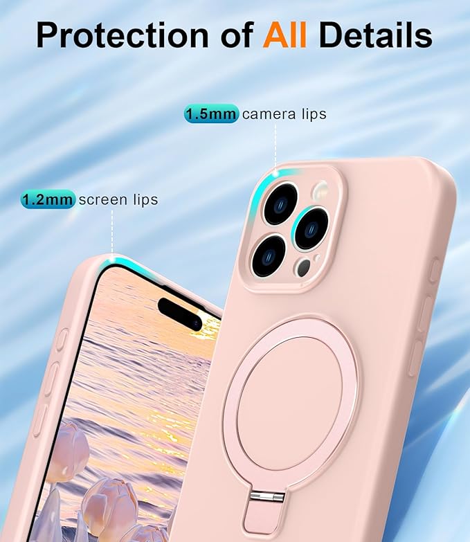 ZHK Liquid Silicone Designed for iPhone 16 pro Case with Magnet Stand, [Precise Camera Lens Protection][Mil-Grade Drop Shockproof][Soft Anti-Scratch Microfiber Lining] Slim Fit Cover, Pink