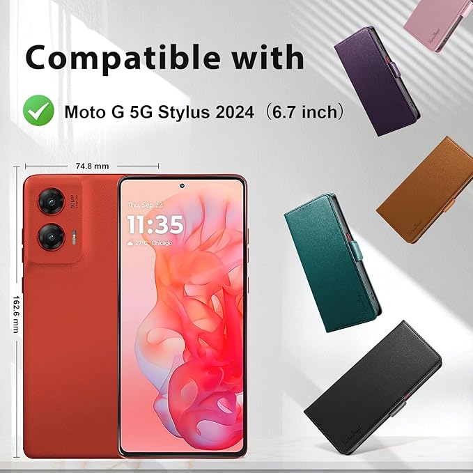 Wallet Flip Case for Moto G Stylus 5G (2024) - [RFID Blocking] Luxury PU Leather Card Holder Magnetic Phone Cover with Kickstand,Shockproof Protective Case,Green