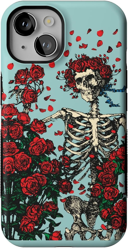 Casely iPhone 14 Case | Forever Grateful | Grateful Dead Skeleton Floral | Compatible with MagSafe | Bold Protective Design