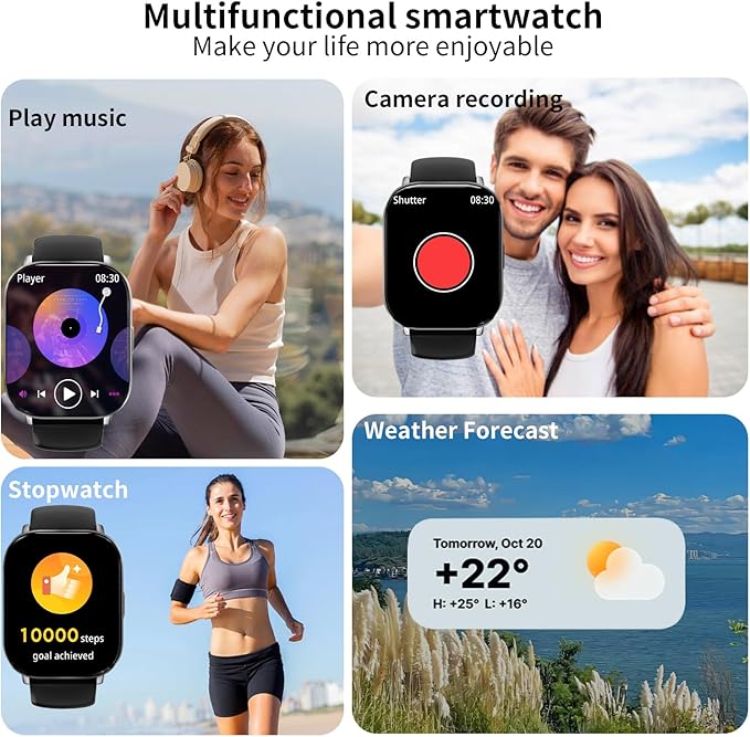 Smart Watch for Men and Women, 2.01-inch HD Touch Screen, 120+ Sports Modes/IP67 Waterproof/Heart Rate/Sleep Monitoring (Answer/Make Calls), for Android/iOS (Black)