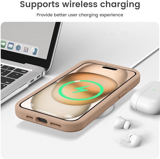 Vooii Compatible with iPhone 15 Case, Upgrade Defender Liquid Silicone, [Enhanced Camera Protection] [Soft Anti-Scratch Microfiber Lining] Shockproof Phone Case for iPhone 15 6.1 inch - Light Brown