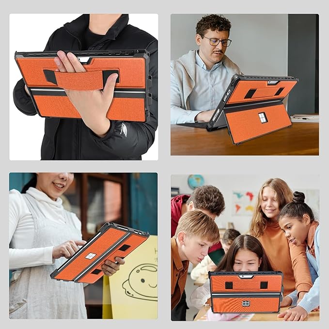 Case for 12.3" Microsoft Surface Pro 7+/7/6/5/4/Pro LTE Protective Rugged Cover Case, with Stylus Pen Holder and Hand Strap, Compatible with Type Cover Keyboard, Orange-red