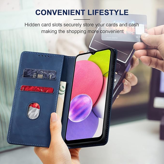 Jasonyu Flip Wallet Case for Samsung Galaxy A03s [US Version],Leather Magnetic Folio Cover with Card Holder,Kickstand - TPU Shockproof Durable Protective Phone Case,Blue