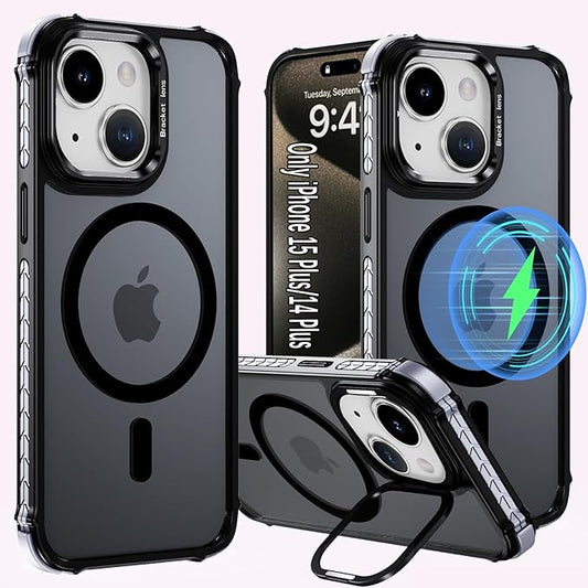 15 Plus Case Magnetic for iPhone 15 Plus / 14 Plus Phone, 6.7 Inch,with Kickstand,[Compatible with MagSafe Accessories] [Military-Grade Drop Protection Case for iPhone 14 Plus/15 Plus, Black