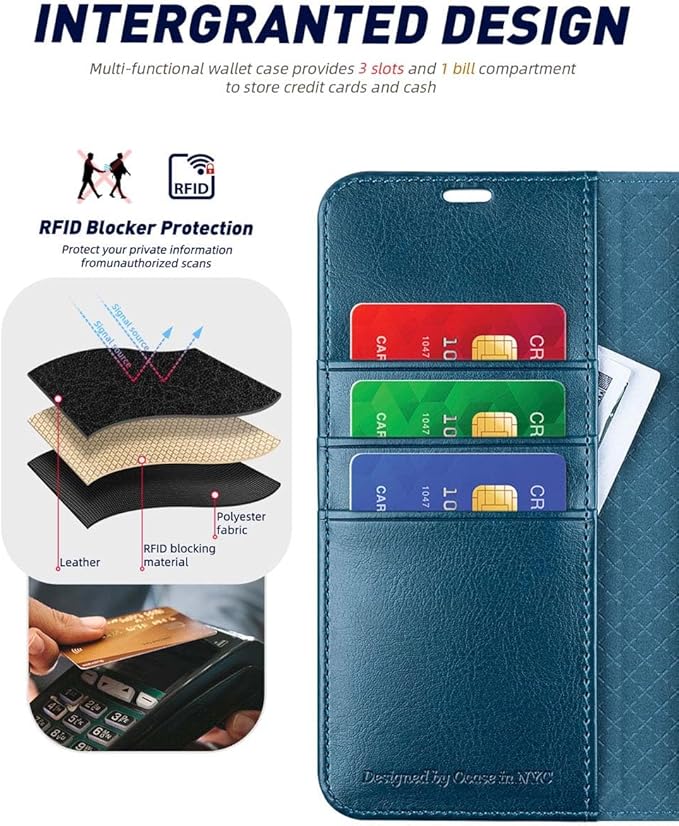 OCASE Compatible with Galaxy S24 5G Wallet Case, PU Leather Flip Folio Case with Card Holders RFID Blocking Kickstand [Shockproof TPU Inner Shell] Phone Cover (2024), Peacock Blue