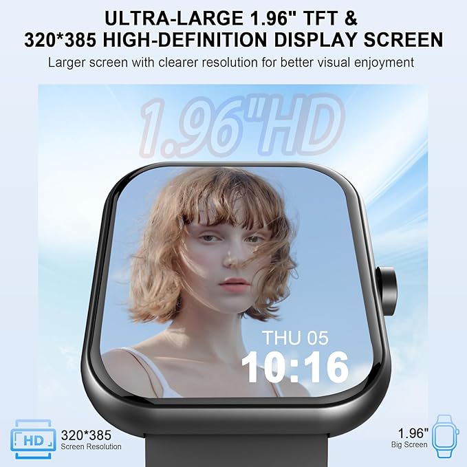 Smart Watch(Answer/Make Call), 1.96"HD Smartwatch for Men Women with Heart Rate/Sleep Monitor/Pedometer, 2025 New Activity Fitness Watch 113+ Sport Modes, IP68 Waterproof Running Watch for Android iOS