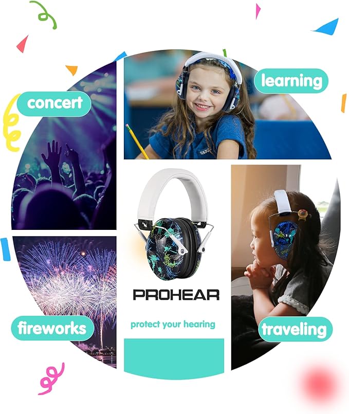 PROHEAR 032 Kids Ear Protection Safety Ear Muffs, NRR 25dB Noise Reduction Childrens Earmuffs, Adjustable Headband Hearing Protectors for Sports Events, Concerts, Racing, Airports - Graffiti Pattern