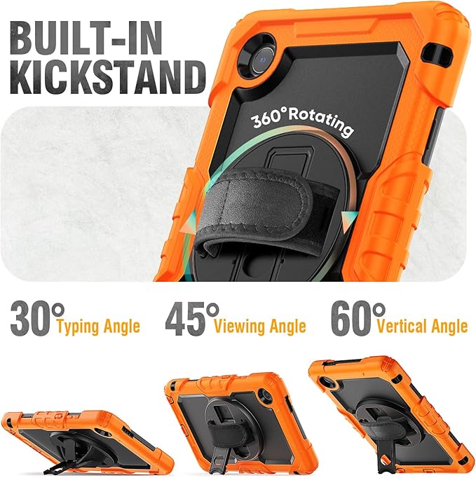 HXCASEAC Case for Lenovo Tab One/Tab K9 2025 (TB-305FU) 8.7 inch, with Screen Protector/Rotating Hand Strap/Sturdy Stand, Protective Cover for Lenovo one Tablet - Orange