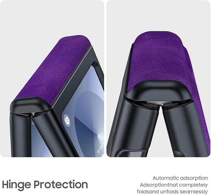 for Samsung Galaxy Z Flip 6 Case/Z Flip 7 FE Case with Hinge Protection & Built-in Screen Protector, Ultra Thin Leather Shockproof Cover Phone Case for Galaxy Z Flip 6/Z Flip 7 FE-Purple