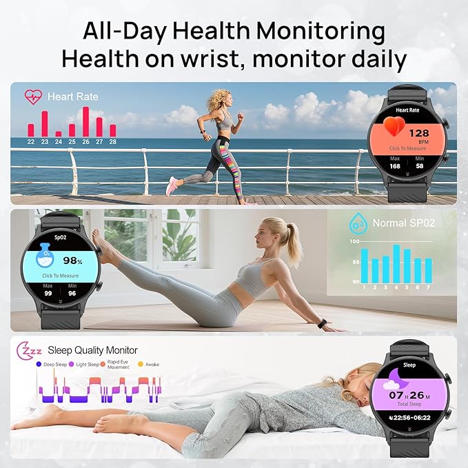 Smart Watch for Women, 1.77" Fitness Tracker with Heart Rate/Sleep/SpO2/Stress Monitor, Fitness Watch for Answer Calls, IP68 Smartwatch for iOS Android, Step Counter Watch, 123+ Sport Modes,2 Bands