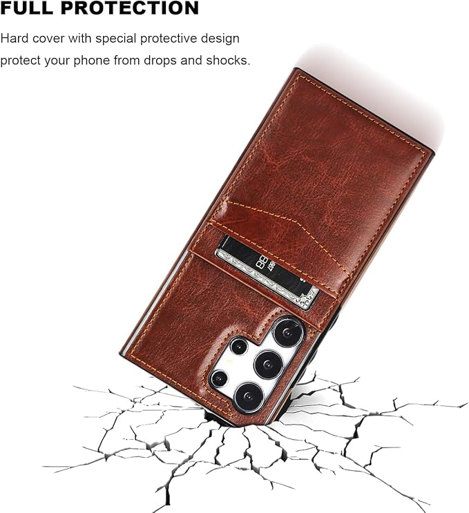 KIHUWEY for Samsung Galaxy S24 Ultra Case Wallet with Credit Card Holder, Flip Premium Leather Magnetic Clasp Kickstand Heavy Duty Protective Cover for Samsung Galaxy S24 Ultra 6.8" (Brown)