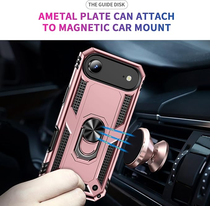 ADDIT Compatible with iPhone 17 Air Case with Tempered Glass Screen Protector, Adjustable Kickstand Ring, Military-Grade Heavy Duty Protection, Shockproof, Anti-Fingerprint,Rose Gold