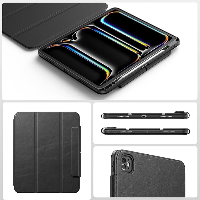 SPARIN Case for iPad Pro 13 inch 2024-M4 with Pencil Holder, Detachable Magnetic Hybrid Protective Case, Portrait/Landscape Stand, Durable Protection, Auto Wake/Sleep -Black