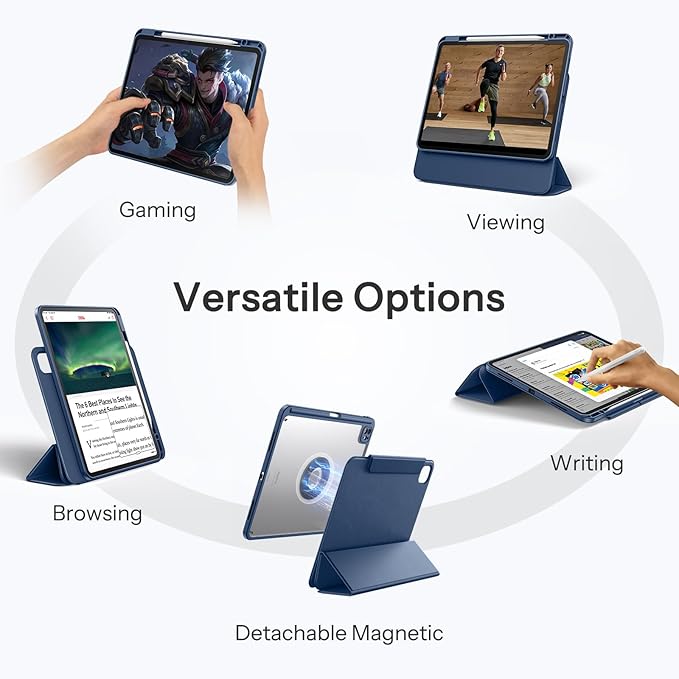 SPARIN Case for iPad Pro 13 inch 2024-M4 with Pencil Holder, Detachable Magnetic Hybrid Protective Case, Portrait/Landscape Stand, Durable Protection, Auto Wake/Sleep -Navy Blue