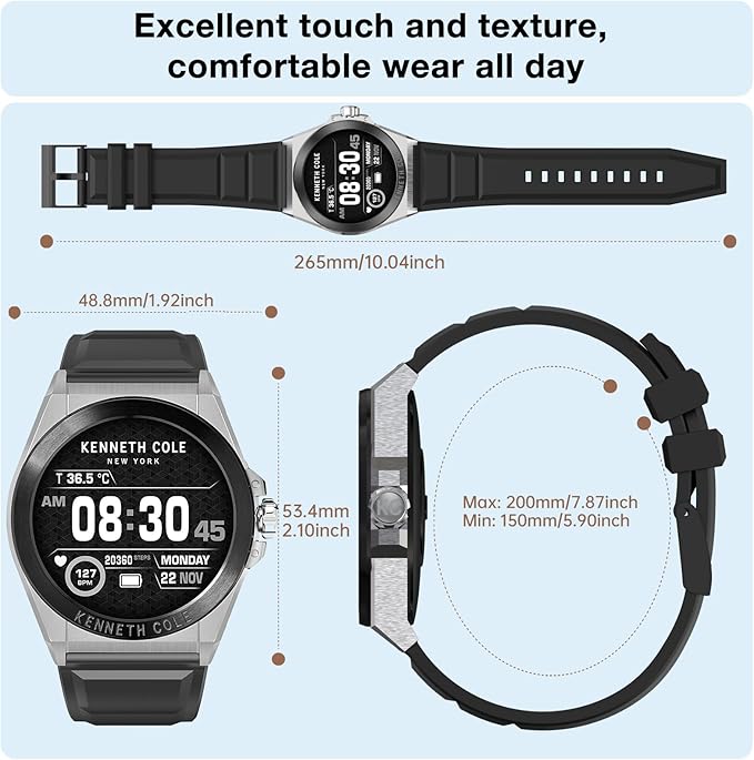 Bebinca Smart Watch for Men Compatible with iPhone Samsung Android Phone, 1.32'' HD Screen IP68 Waterproof Bluetooh Fitness Tracker Heart Rate/Sleep Monitor(Black-Silver)