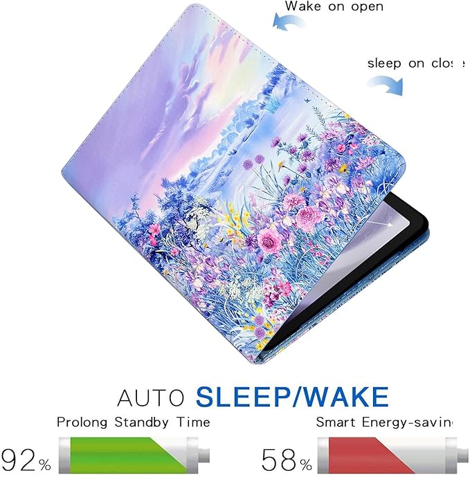 Case for Galaxy Tab A9+/A9 Plus 11 Inch 2023 (SM-X210/X216/X218), Funut PU Leather Folio Cover Multi-Angle Stand with Auto Wake/Sleep Case for Samsung Galaxy Tab A9 Plus/A9+ Tablet, Purple Flower Sea