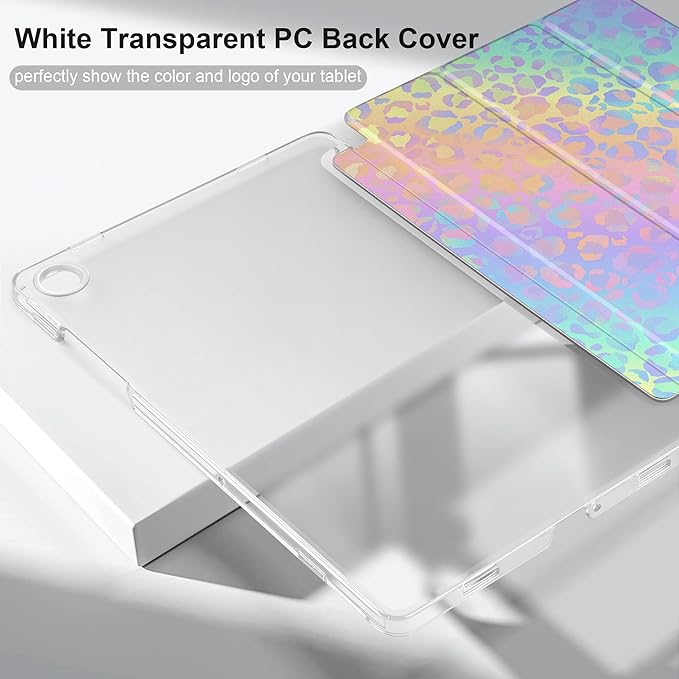 DONGKE Case for Samsung Galaxy Tab A9+/A9 Plus 11 inch 2024 2023 (SM-X210/X216/X218), Slim Stand Hard PC Translucent Back Shell Smart Cover, Auto Wake/Sleep - Colorful Leopard