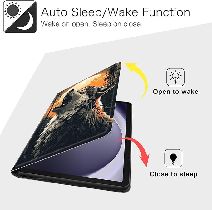 Case for Samsung Galaxy Tab A9 8.7-Inch 2023, Slim PU Leather Stand Cover with Auto Wake/Sleep, Multi-Angle Viewing & Shockproof, Wolf Howling