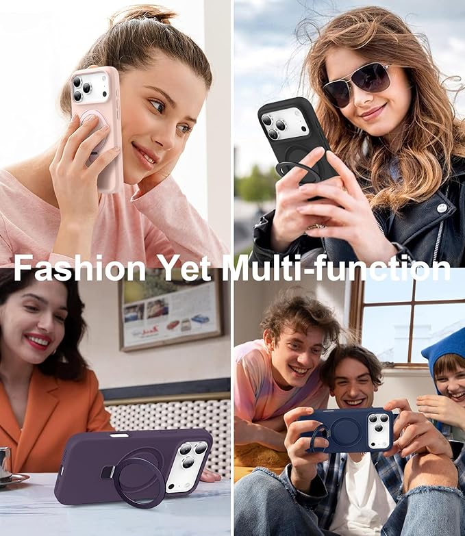 ZHK Liquid Silicone Designed for iPhone 17 Pro Max Case with Magnet Stand, [Precise Camera Lens Protection][Mil-Grade Drop Shockproof][Soft Anti-Scratch Microfiber Lining] Slim Fit Cover, Purple