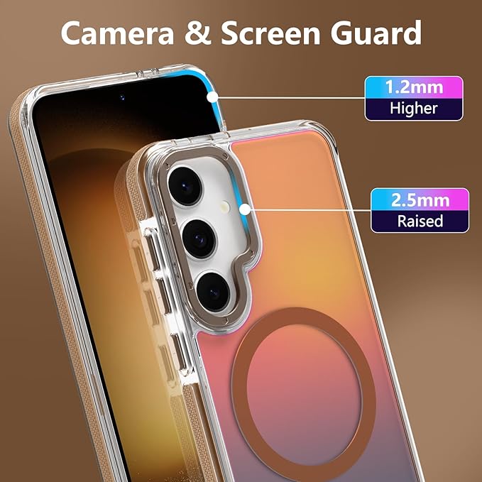 MOWIME Magnetic Case for Samsung Galaxy S23 [Compatible with Magsafe] [Cute Fashion Fluorescent Design] [1 Screen Protector] Slim Translucent Matte Case for Galaxy S23 6.1", Desert