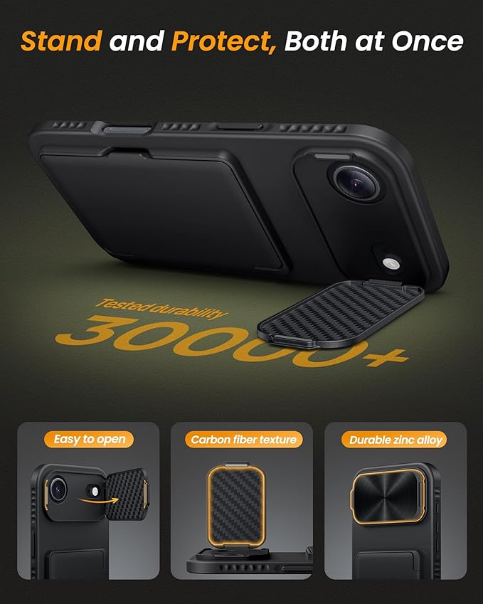 for iPhone Air Case Wallet, Built-in Stand & Card Holder & Camera Cover, Rugged Military Grade Drop Protection Heavy Duty Hard Protective Phone Cover Case for iPhone Air 6.5" 2025, Black