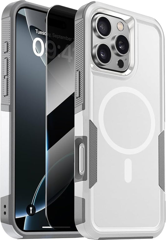 Diaclara Magnetic for iPhone 16 Pro Case, [with Privacy Screen Protector] [Anti Spy] [Military Grade Drop Protection] Heavy Duty Full-Body Shockproof Phone Case, Magnetic White