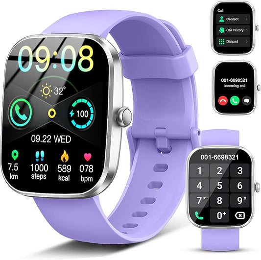 Smart Watch(Answer/Make Call), 1.91" Smartwatch for Men Women, New Fitness Watch with 110+ Sport Modes, Fitness Activity Tracke with Pedometer/Sleep Monitor/Heart Rate/IP68 Waterproof, Silver Purple