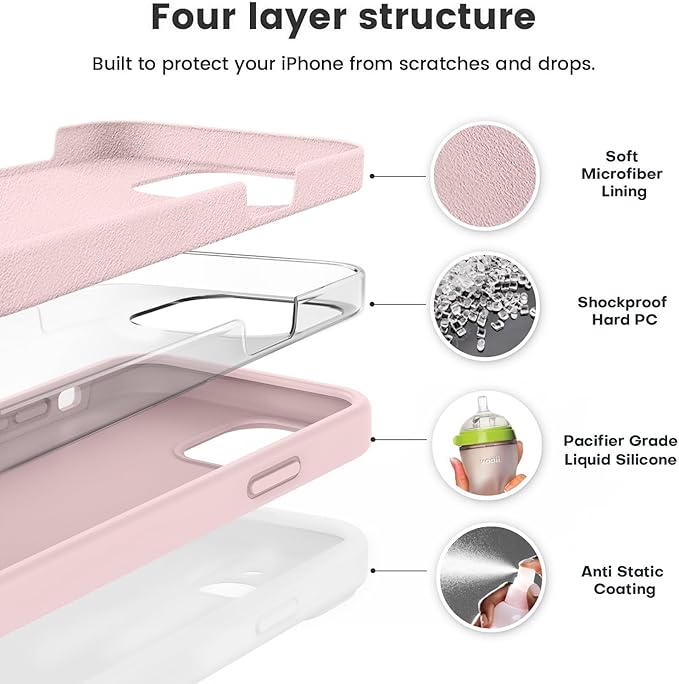 Vooii Compatible with iPhone 12 Case/iPhone 12 Pro Case, Liquid Silicone Upgrade [Soft Anti-Scratch Microfiber Lining] [Shockproof Drop Protection] Phone Case 6.1 inch - Chalk Pink