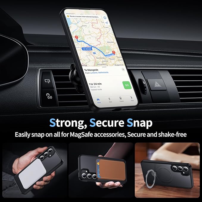 for Samsung Galaxy S24 Case,Compatible with Magsafe [Wireless Charging],with 360°Rotatable Magnetic Ring Stand Matte Translucent Slim Soft Edge Phone Kickstand,Black