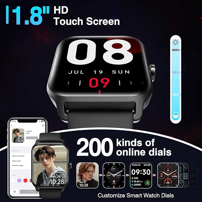 Smart Watches for Women Men, 2025 Smartwatch 1.8'' Alexa Fitness Tracker Smart Watch Compatible for Android iPhone with Bluetooth Call (Answer/Make), IP68 Waterproof Heart Rate/Sleep/SpO2 Monitor 110+