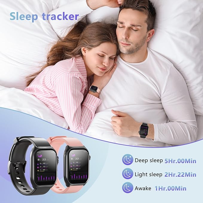 YMS Android Smart Watch for Women - Bluetooth Call,Compatible with Android & iOS，2.0" HD Screen, Heart Rate/Sleep/Step Tracker, 100+ Sports Modes,IP68 Waterproof Men Fitness Tracker (Black)