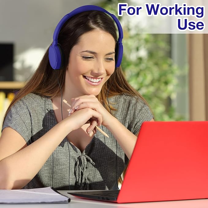 Yunsailing 18 Pack Classroom Headphones Bulk Student Wired Class Headphones Set for Kids School with Individually Wrapped Adjustable Over Ear Head Earbuds(Navy Blue)