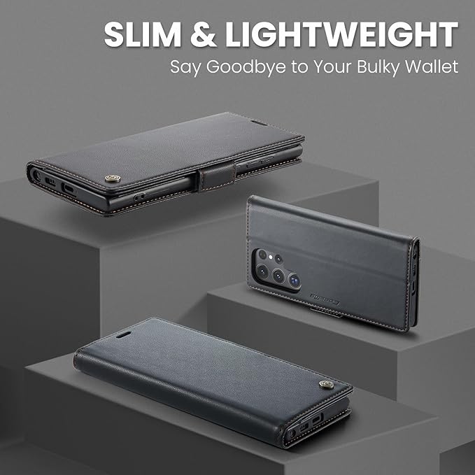 AUPAI for Samsung Galaxy S25 Ultra Wallet Case with Credit Card Holder, PU Leather RFID Blocking Folio Flip Kickstand Magnetic Clasp Protective Phone Cover for Women Men Black