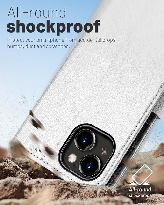 OCASE Compatible with iPhone 15 Wallet Case, PU Leather Flip Folio Case with Card Holders RFID Blocking Kickstand [Shockproof TPU Inner Shell] Phone Cover 6.1 Inch 2023,Silvery