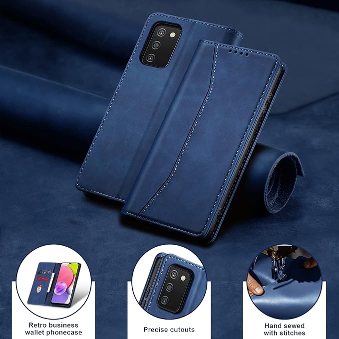 Jasonyu Flip Wallet Case for Samsung Galaxy A03s [US Version],Leather Magnetic Folio Cover with Card Holder,Kickstand - TPU Shockproof Durable Protective Phone Case,Blue