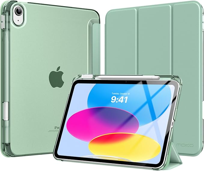 MoKo for iPad (A16) 11th Generation Case 11 Inch 2025, iPad 10th Generation Case 10.9 Inch 2022 with Pencil Holder, Slim Light Trifold Protective Cover with Hard PC Translucent Back Shell, Agave Green