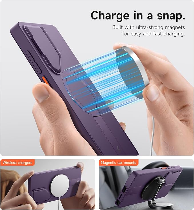 SURITCH for Samsung Galaxy S25 Ultra Phone Case, Magnetic Protective Cover with Camera Cover & Adjustable Metal Kickstand for Galaxy S25 Ultra (2025)-Dark Purple