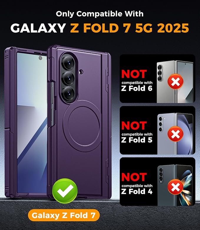for Samsung Galaxy Z-Fold-7 Case: Magnetic Shockproof Rugged [Dual-Stand] [MIL-Grade Hinge Protection] [Fit for Magsafe] [Anti Spy] Full-Body Silicone Women Men Cover for ZFold 7 5G 2025(Purple)