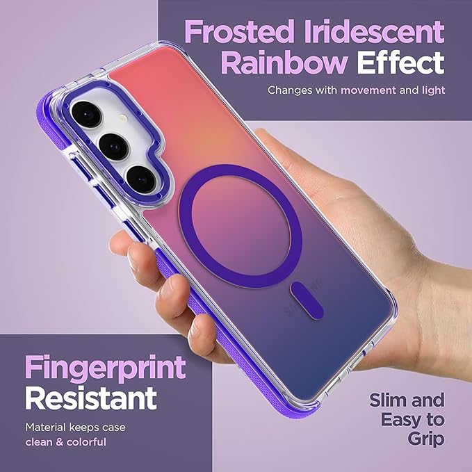 MOWIME Magnetic Case for Samsung Galaxy S24 Plus [Compatible with Magsafe] [Cute Fashion Fluorescent Design] [1 Screen Protector] Slim Translucent Matte Case for Galaxy S24 Plus 6.7", Purple