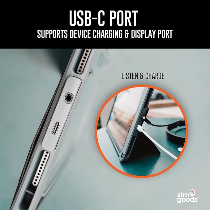 STM Goods Dux Ox for iPad (A16/10th Gen) Super Protective Case with Integrated 3.5mm Aux Jack, Translucent Back, Durable & Water-Resistant, Built-in Storage for Apple Pencil USB-C/Gen 1 - Black