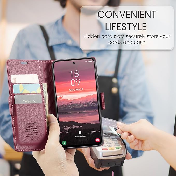 for Samsung Galaxy S25 Edge Case, Premium PU Leather Wallet Case Flip Cover with [RFID Blocking][Card Holder][Stand Function] Shockproof Protective for Samsung Galaxy S25 Edge, Red