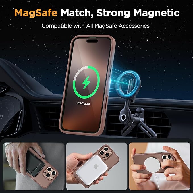 Miracase Magnetic Series for iPhone 16 Pro Case [Compatible with MagSafe] [with 2X Screen Protectors] Military-Grade Protection, Anti-Fingerprint, Slim Phone Case for 16 Pro 6.3 inch - Champagne
