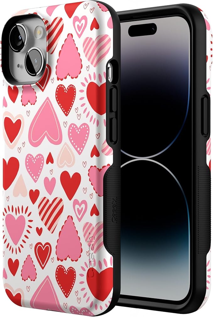Casely iPhone 14 Case | Love Struck | Pink Heart Stickers | Compatible with MagSafe | Bold Protective Design