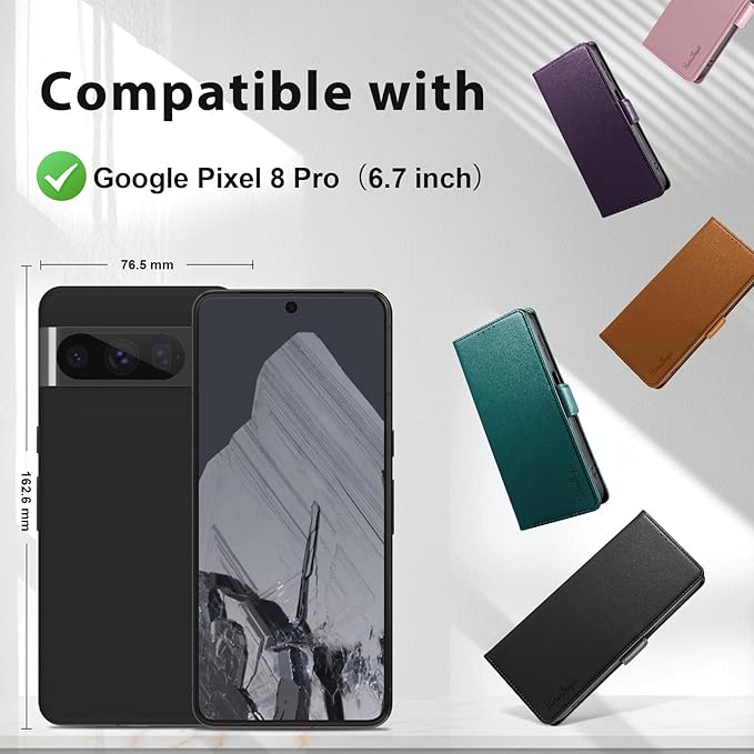 Wallet Flip Case for Google Pixel 8 Pro - [RFID Blocking] Luxury PU Leather Card Holder Magnetic Phone Cover with Kickstand,Shockproof Protective Case,Purple