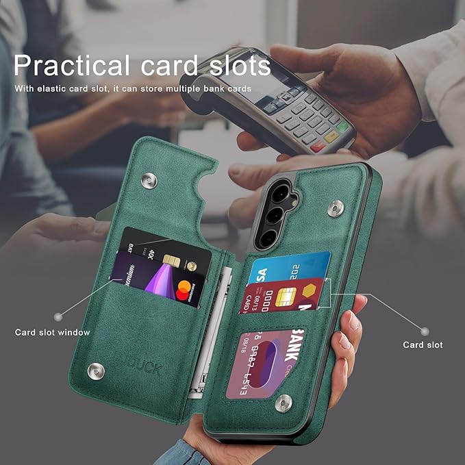 DJDUCK Designed for Samsung Galaxy S25 Plus Case Wallet with Card Holder, [Magnetic Clasp Cover] [RFID Blocking Leather Protection] Shockproof Women Men Cases for Samsung S25 Plus Sea Green