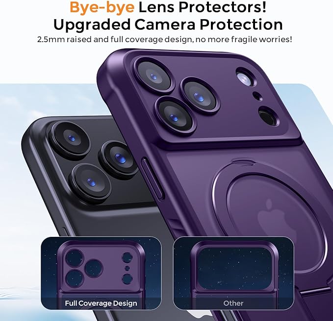 MOCCA Compatible with iPhone 17 Pro Case with Magnetic Invisible Stand [Full Camera Protection] [Compatible with Magsafe] Military Drop Shockproof Translucent Matte Phone Case Cover 6.3",Deep Purple